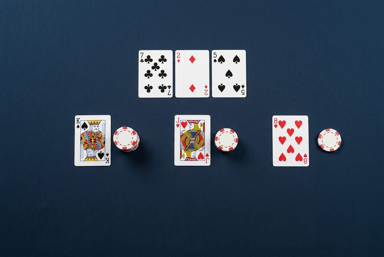 Simple educational poker diagram of good and bad turn lanes on a dry board