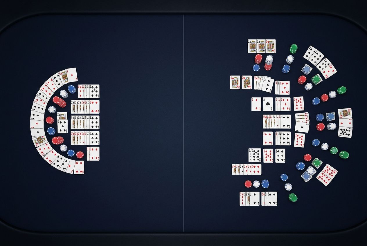 Simple educational poker diagram of early-position discipline versus late-position expansion