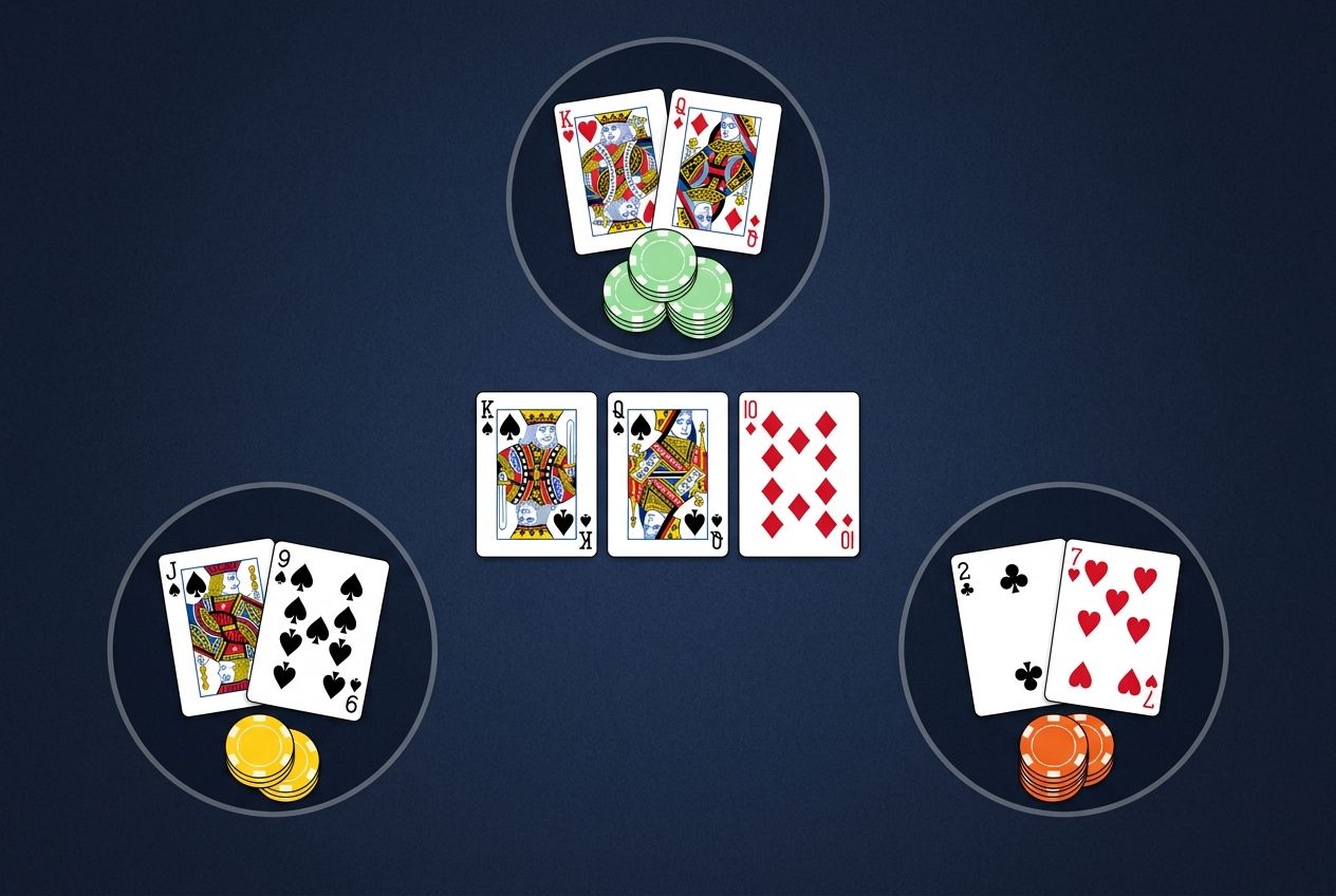 Simple educational poker diagram of made hand, draw, and air buckets