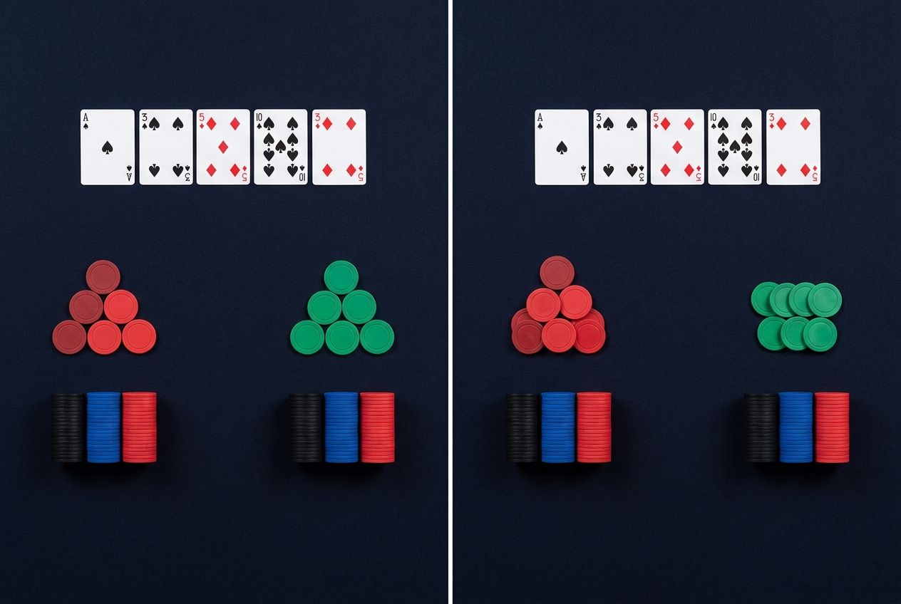 Simple educational poker diagram of baseline play versus exploit adjustment