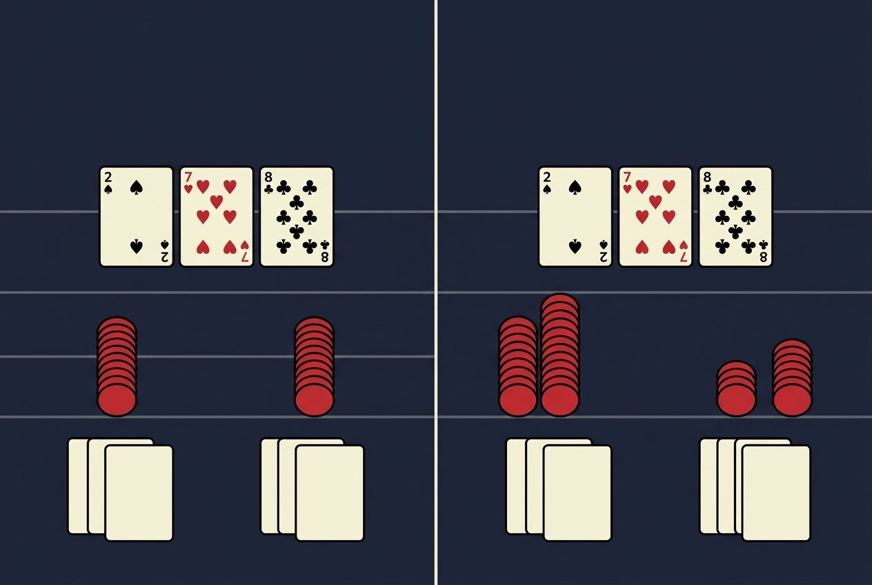 Simple educational poker diagram of baseline play versus exploit adjustment