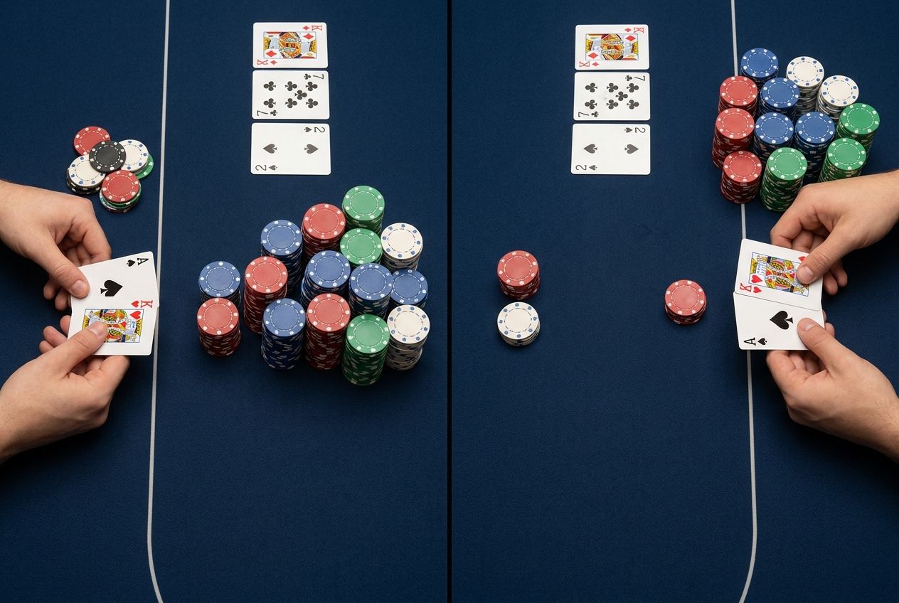 Simple educational poker diagram of low SPR versus high SPR hand value