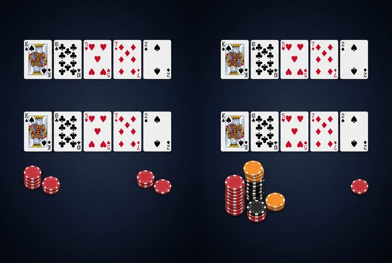 Simple educational poker diagram of small versus big bet defense