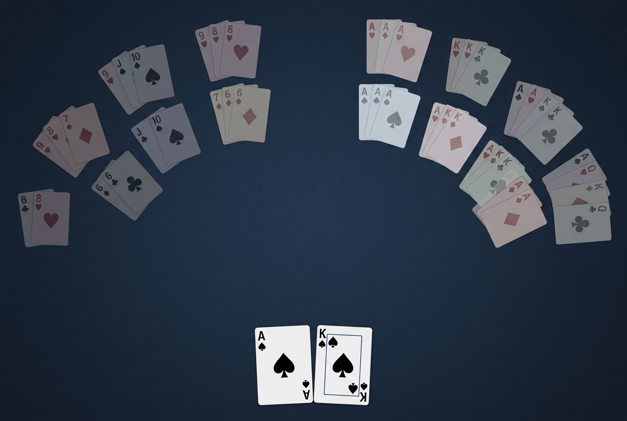Simple educational poker diagram of blocker removal from opponent value hands