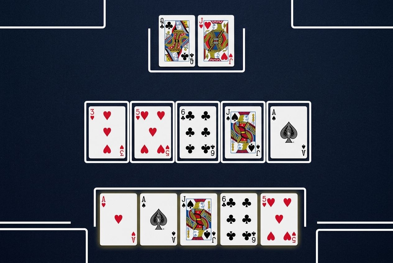 Simple educational poker diagram of selecting the best five cards at showdown