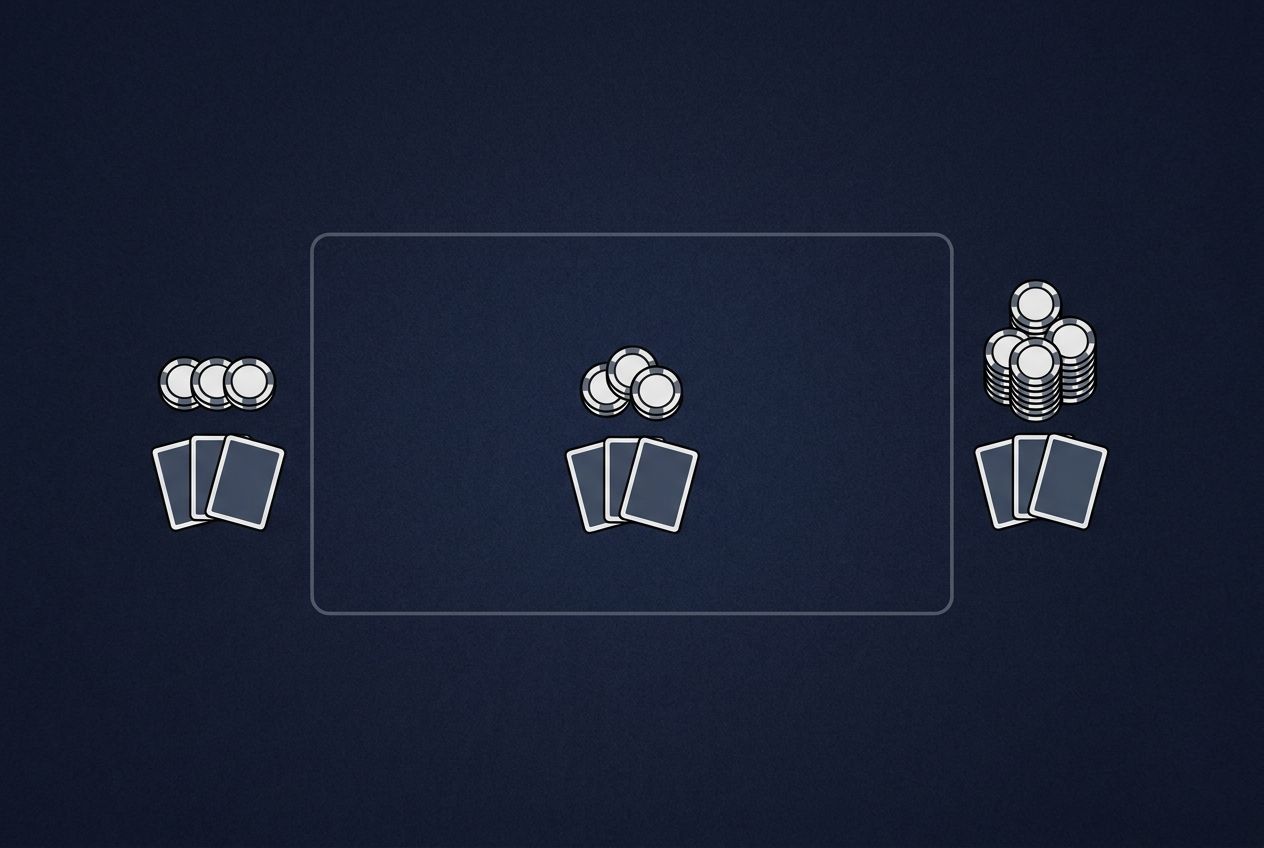 Simple educational poker diagram of a squeeze spot with opener, caller, and re-raiser