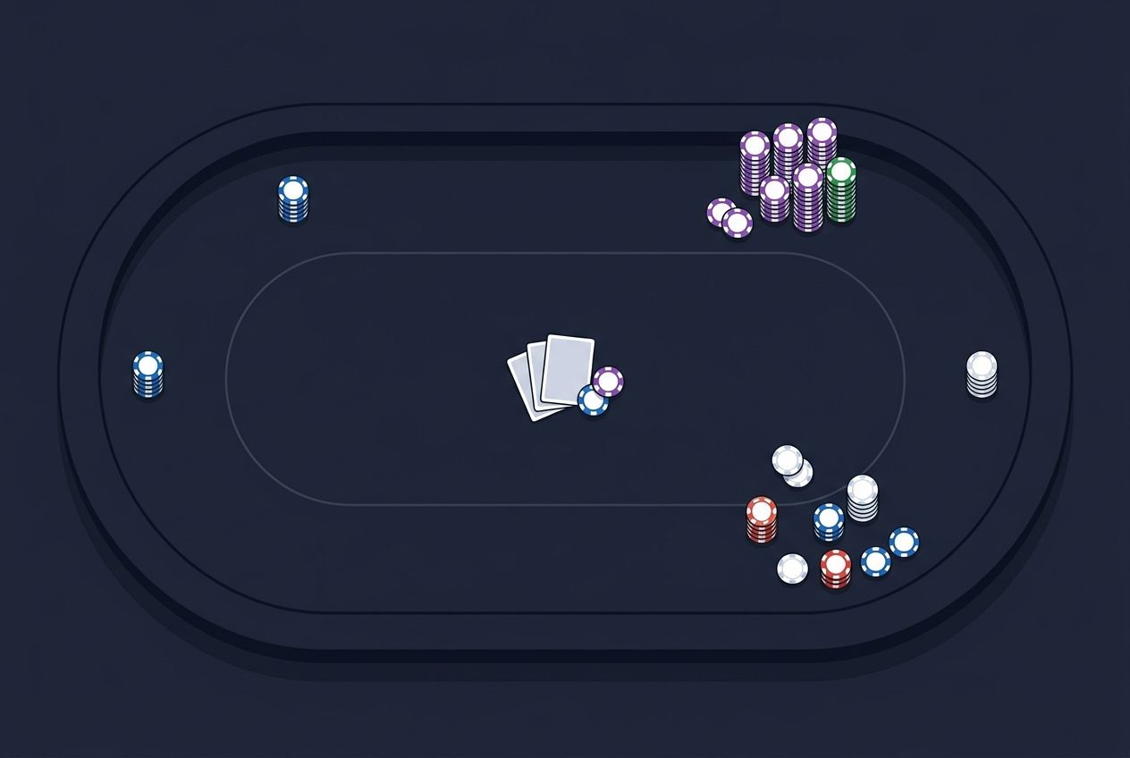 A simplified educational poker illustration comparing an organized open-raise entry and a loose limp entry on a dark navy felt table, using clean chip spacing and simple card placement with no text or labels.