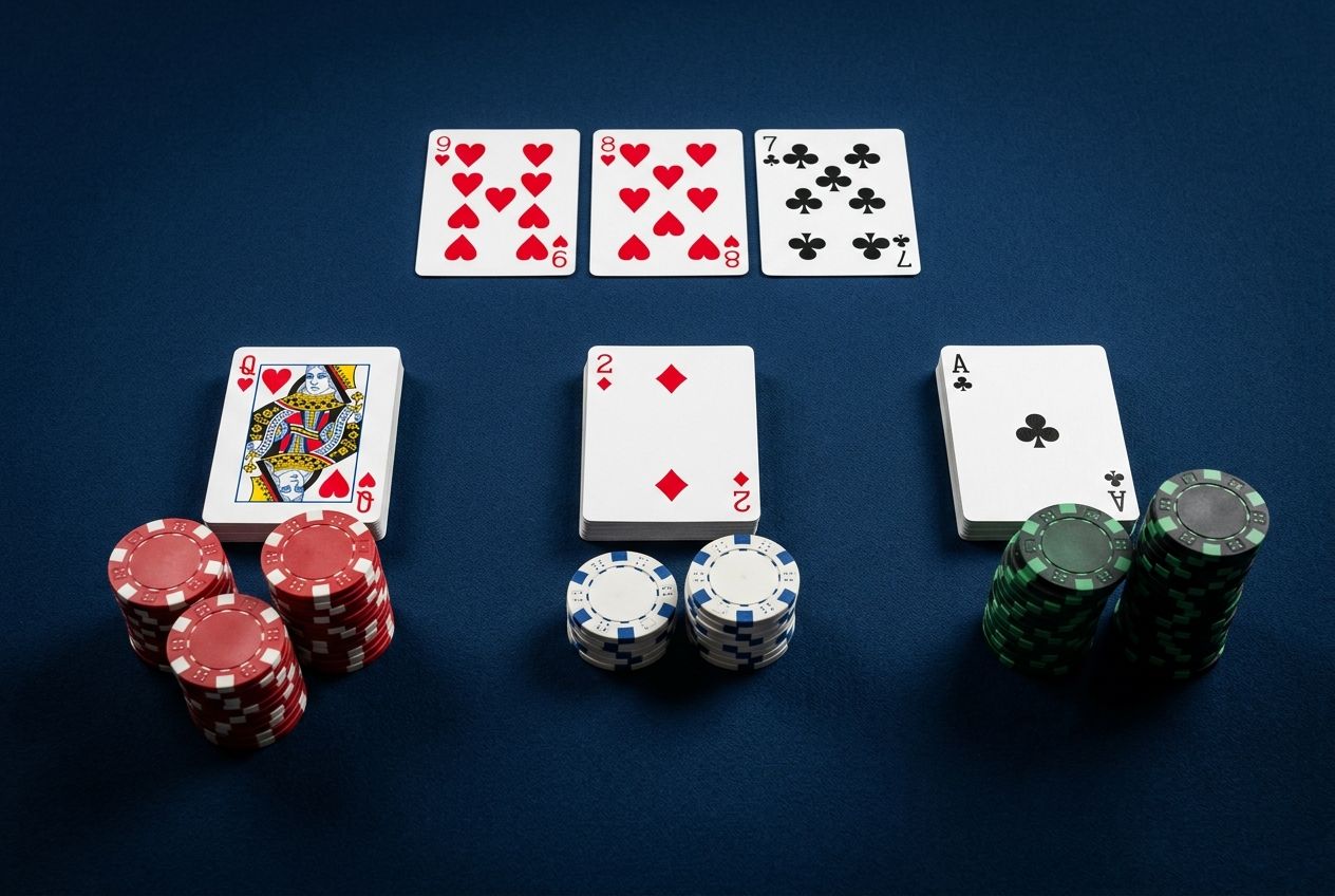 Simple educational poker diagram of good, neutral, and bad turn cards on a wet board