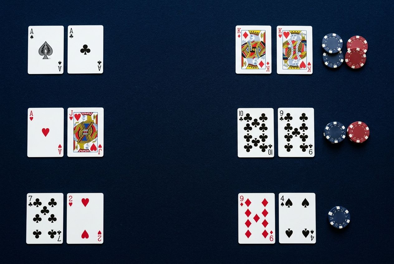 Simple educational poker diagram of premium, playable, and fold-heavy starting hands